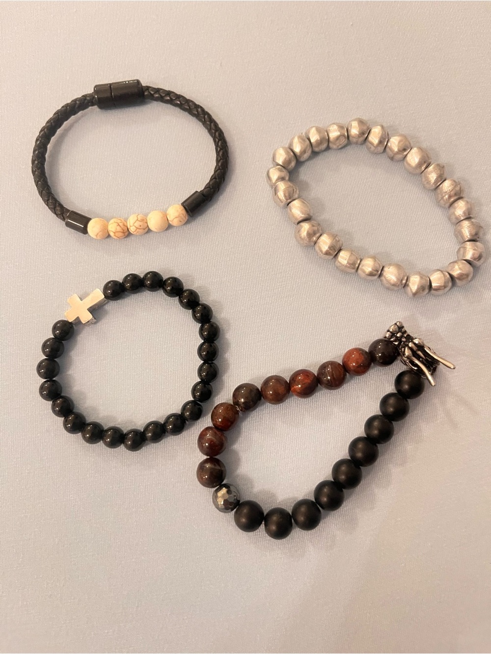 4 unisex bracelets Men's Black and Brown Beaded Bracelet Set - Made in Italy.